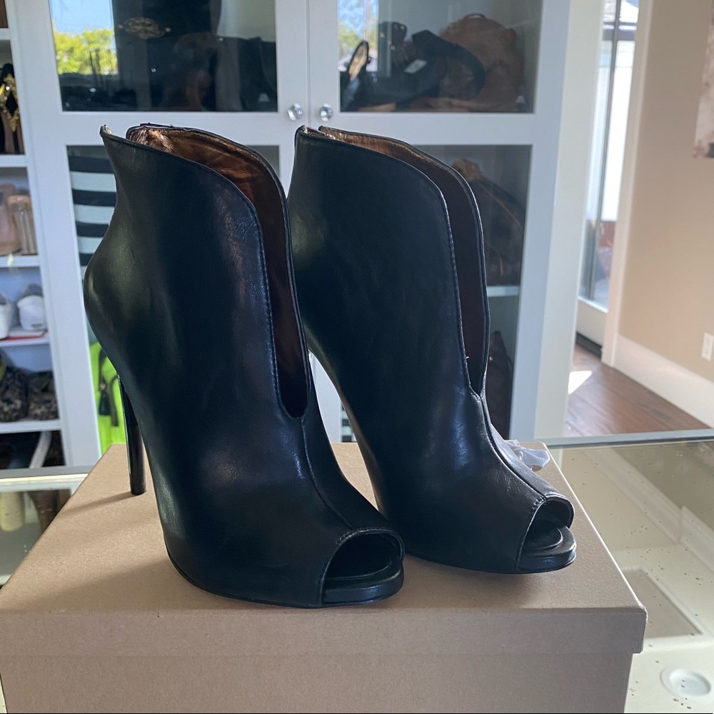 Black leather booties